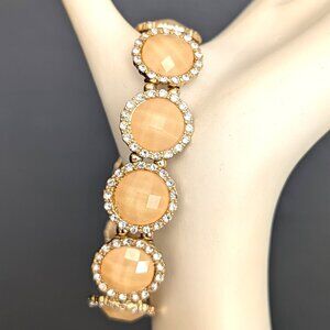 Cream bead and cz stretch bracelet